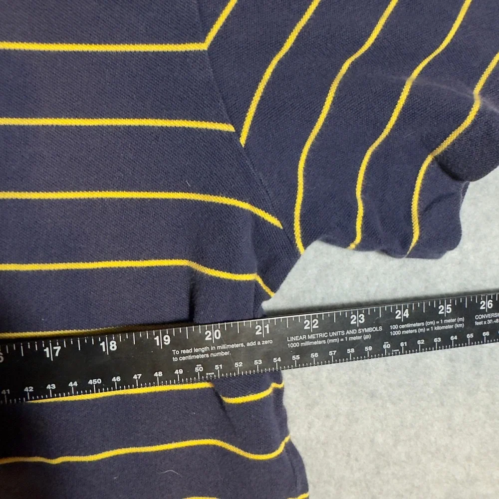 Polo Ralph Lauren Polo Shirt Mens Large Navy Blue Yellow Striped Short Sleeve